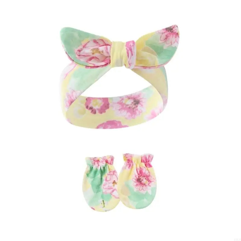 Baby Hair Accessories Set Breathable Head Wrap with Mittens Scratches Resistant for Infants Children Daily Use A2UB