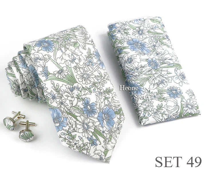 Hot Sell 3PC Chic Elegant Floral Tie Set Pocket Square Cufflinks For Men Women Wedding Party Dinner Suit Tuxedo Accessory Gift