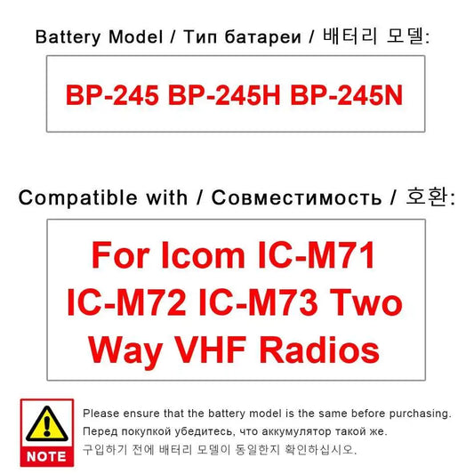 2200mAh Replacement Battery BP-245 BP-245H BP-245N for Icom IC-M71 IC-M72 IC-M73 Two Way VHF Radios