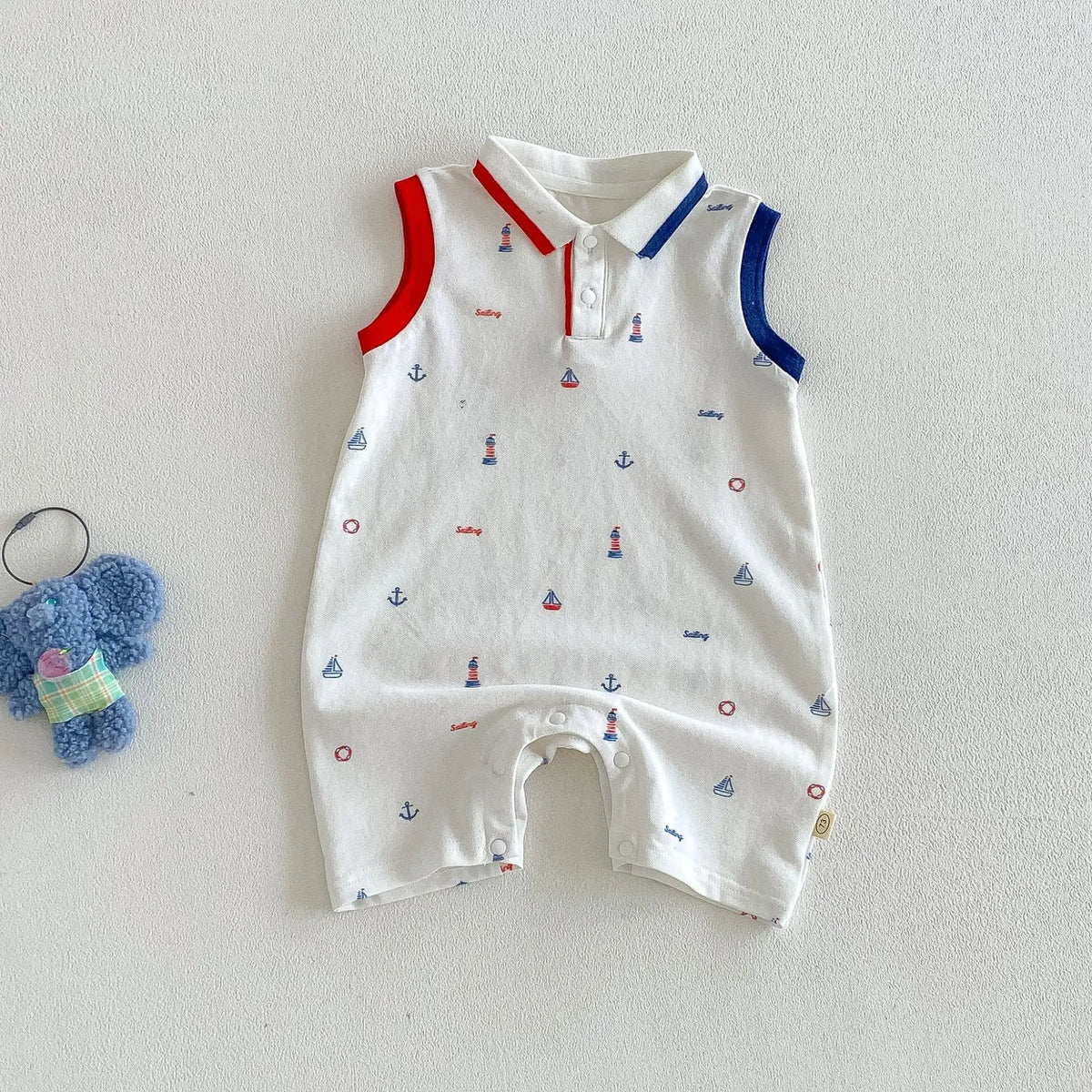2026 New Summer Baby Fashion Cartoon Printed Cotton Soft Sticky Collar Sleeveless Climbing Clothes