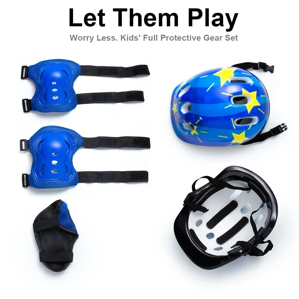 7Pcs/Set Roller Skating Kids Safety Helmet & Knee Elbow Pad Set – Adjustable Protective Gear for Children Cycling, Skateboard