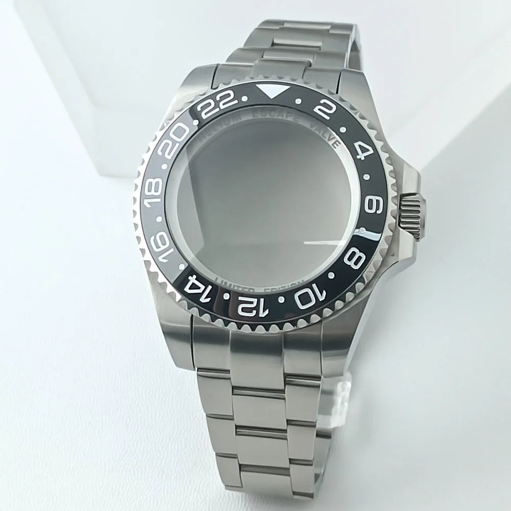 44MM Ceramic Bezel Case Silver SEA Big DEEP Homage Sapphire Crystal Watch Case Stainless 21MM Watch Strap Fit NH35 NH36 Movement
