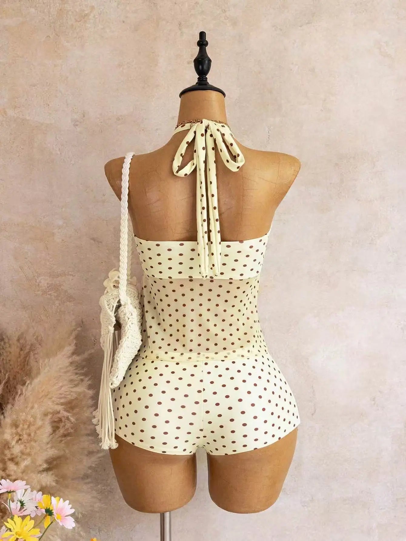 Beige Two Piece Bikini Set 2026 Women Metal Sun Ornament Mesh Tank Top High Waist Swimsuit Holiday Bathing Suit Swimwear