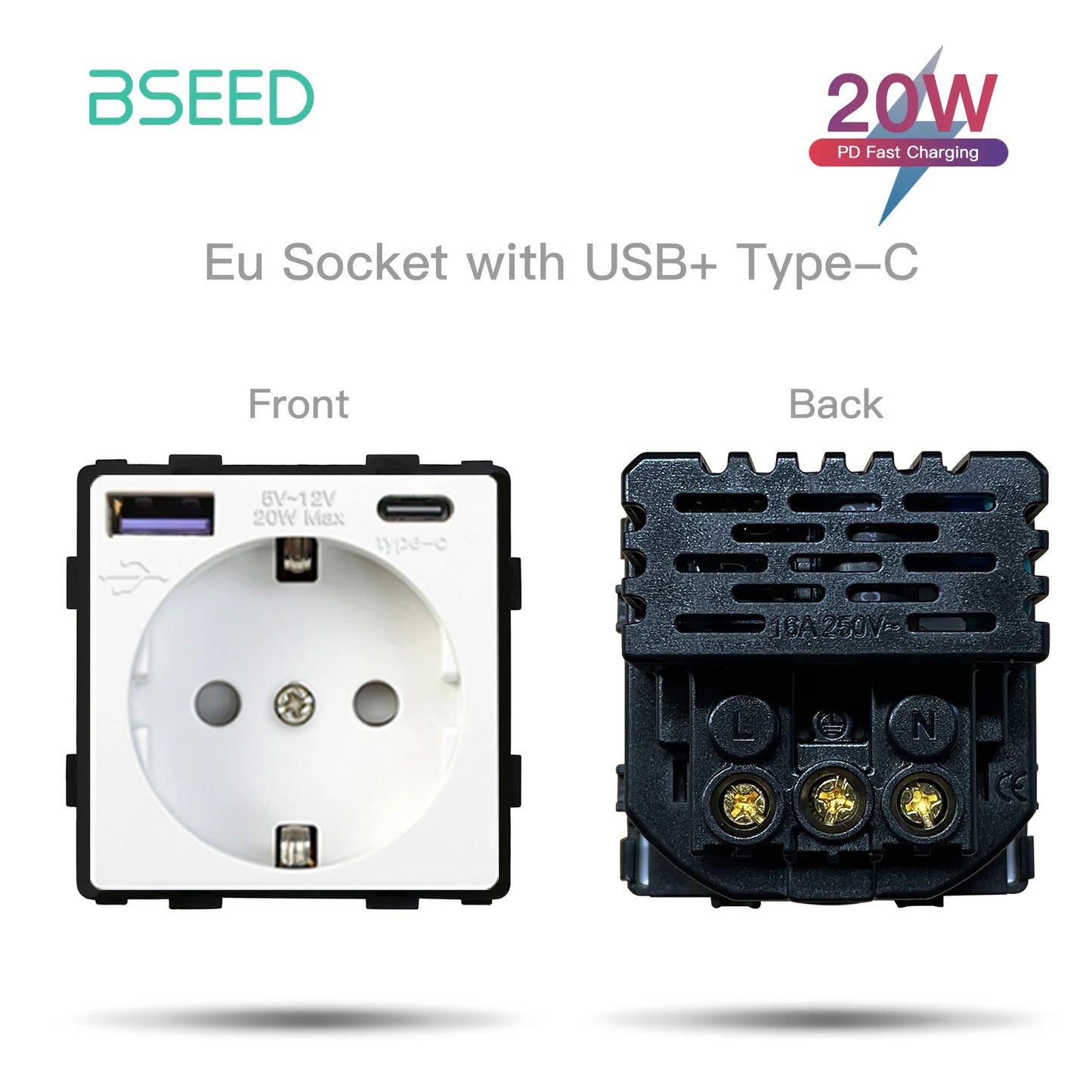BSEED 1/2Gang Touch Light Dimmer Switch Function Base 1/2Way EU Socket Type-c USB Part Wall Glass Panels DIY Free Combination