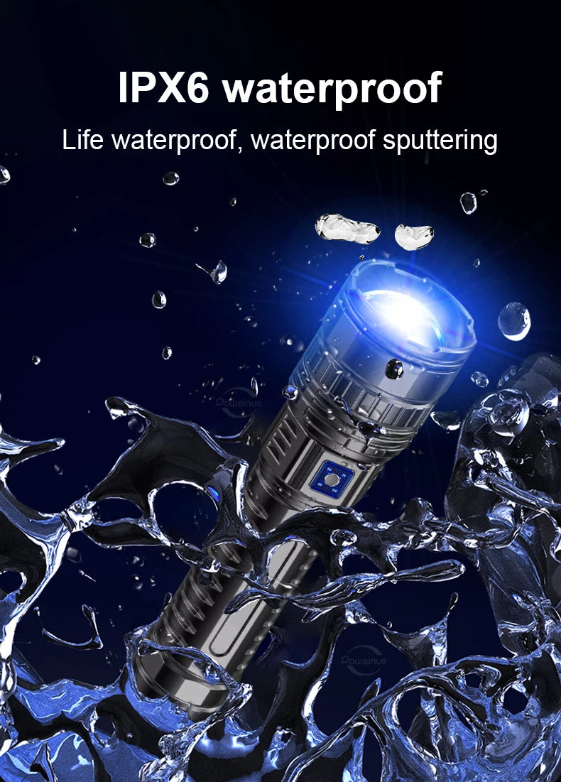 500000LM Ultra Bright LED Flashlight Bult-in Battery Most Powerful Flashlights Tactical Lantern COB Lights Emergency Spotlights