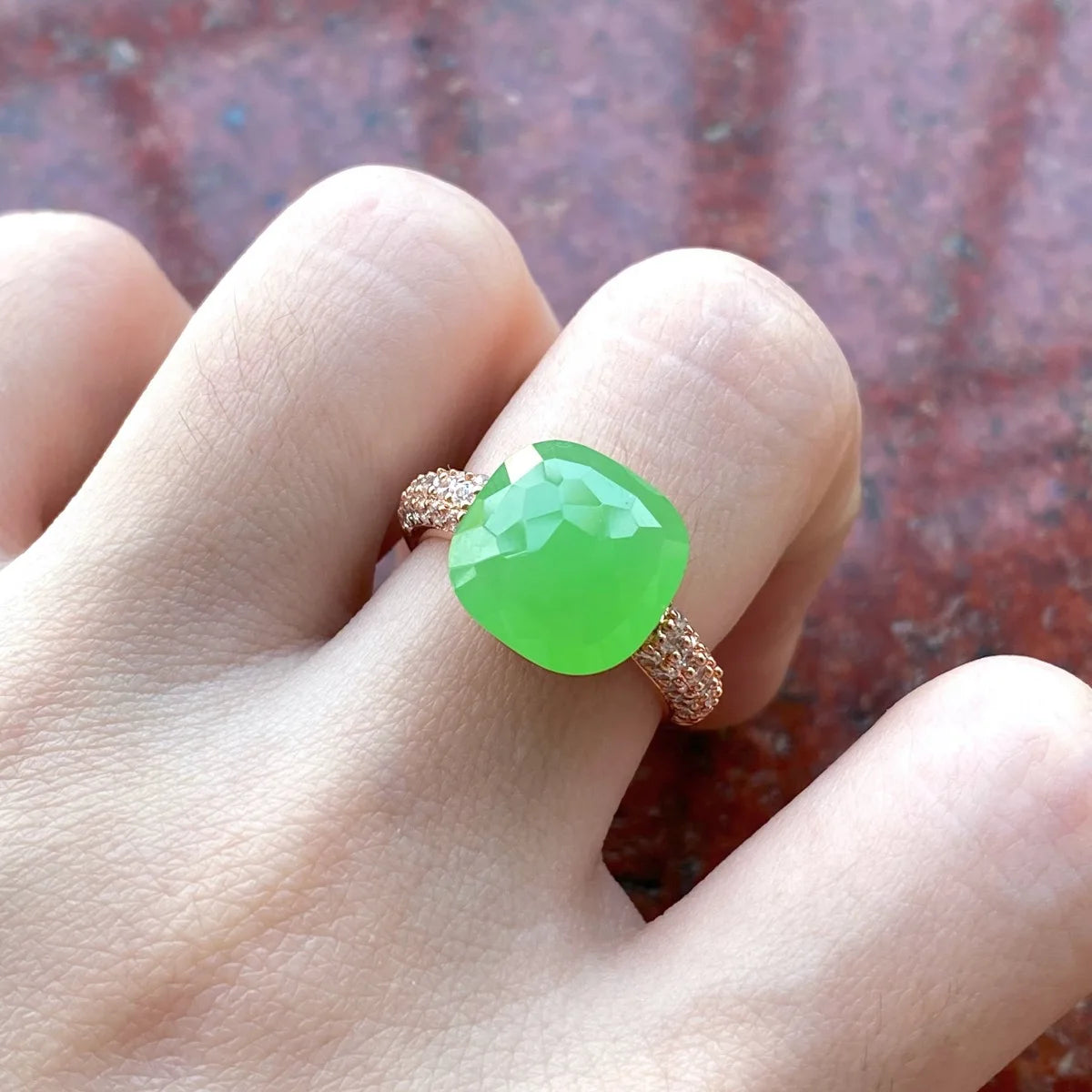 12.6mm   Ring Candy Style Zircon Ring Flat Pink Green Purple Crystal Ring For Women Candy Ring Fashion Jewelry Gift