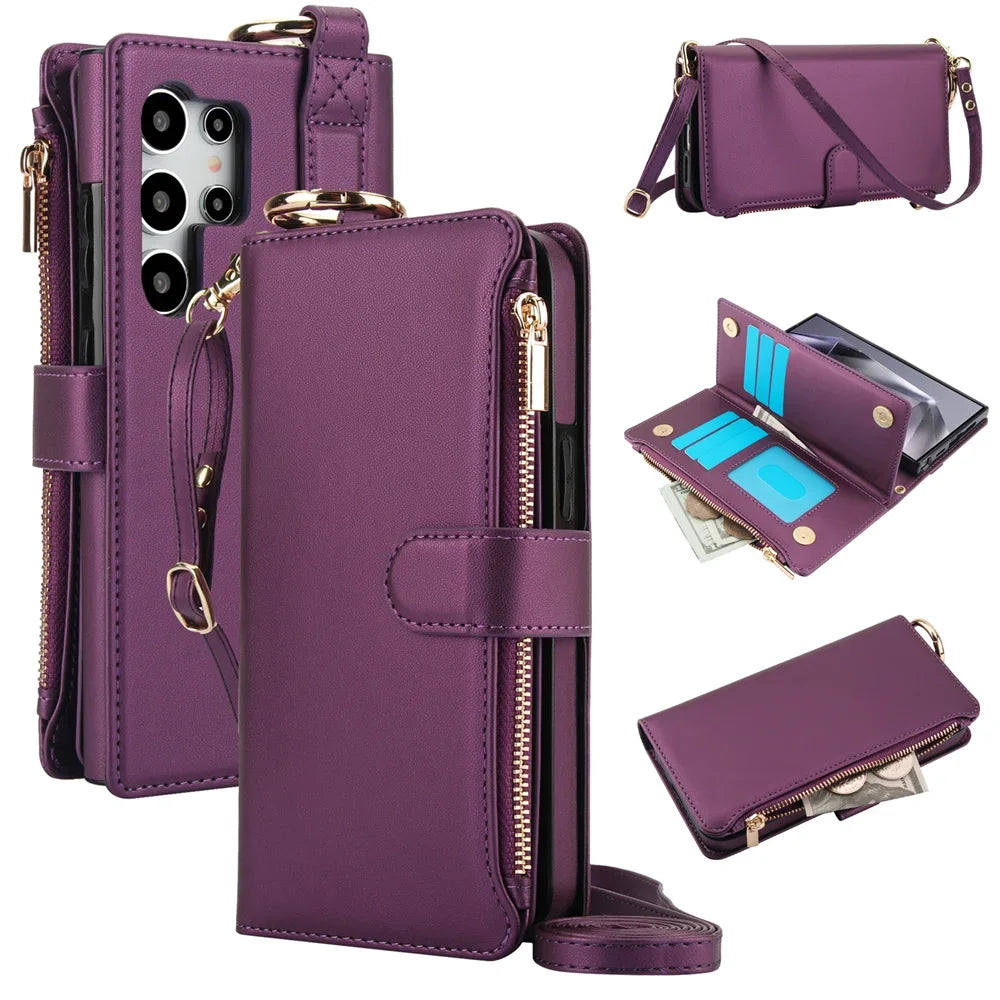Crossbody Wallet Phone Case For Samsung Galaxy S23 S21 FE S24 S22 Plus S25 Ultra A13 A14 A15 A52 A52S A53 A54 A55 A72 A73 5G