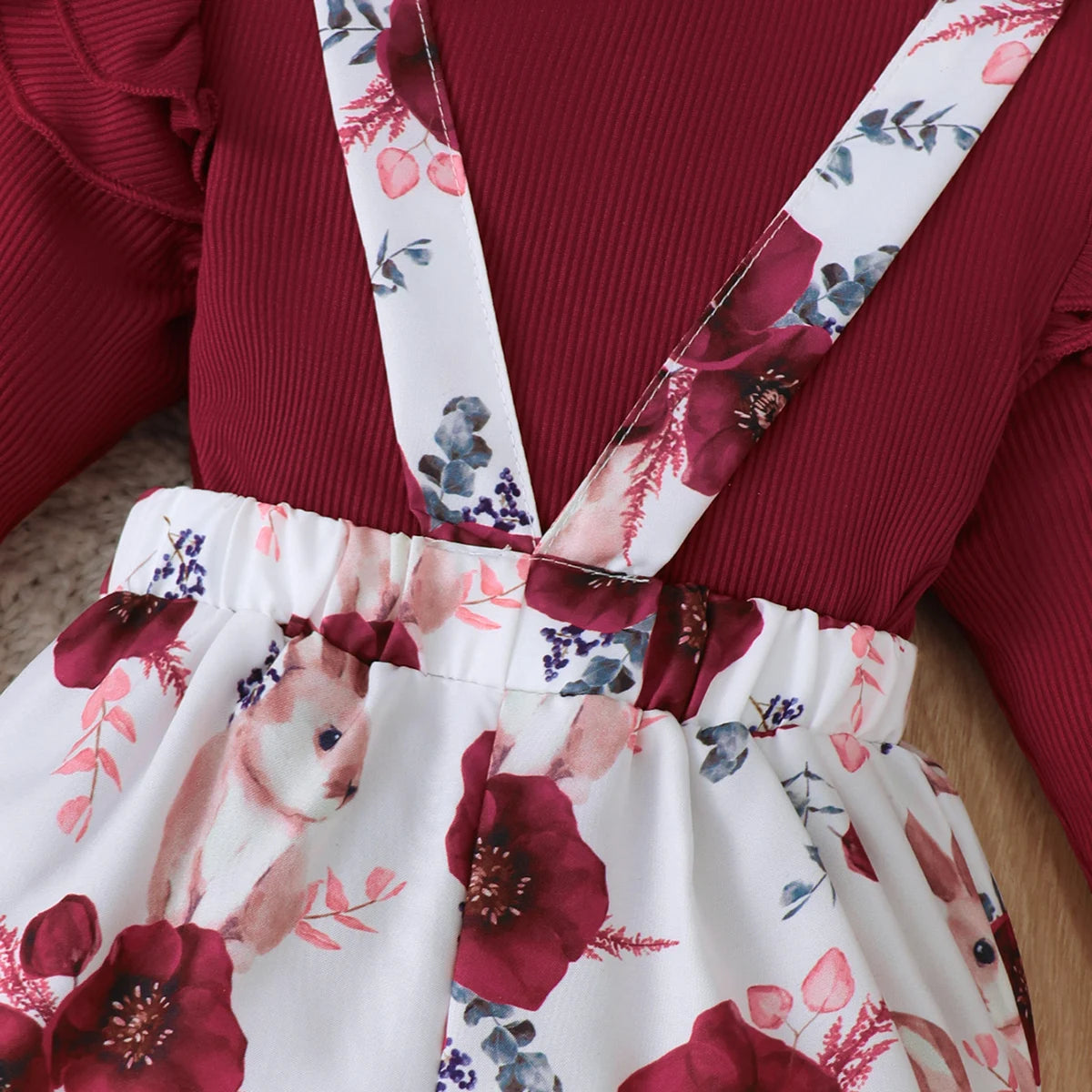 3PCS Clothes Outfits for 1-24Months Newborn&Toddler Baby Girl Long Sleeves Romper+Flower Strap Pants Cute Christmas Costume