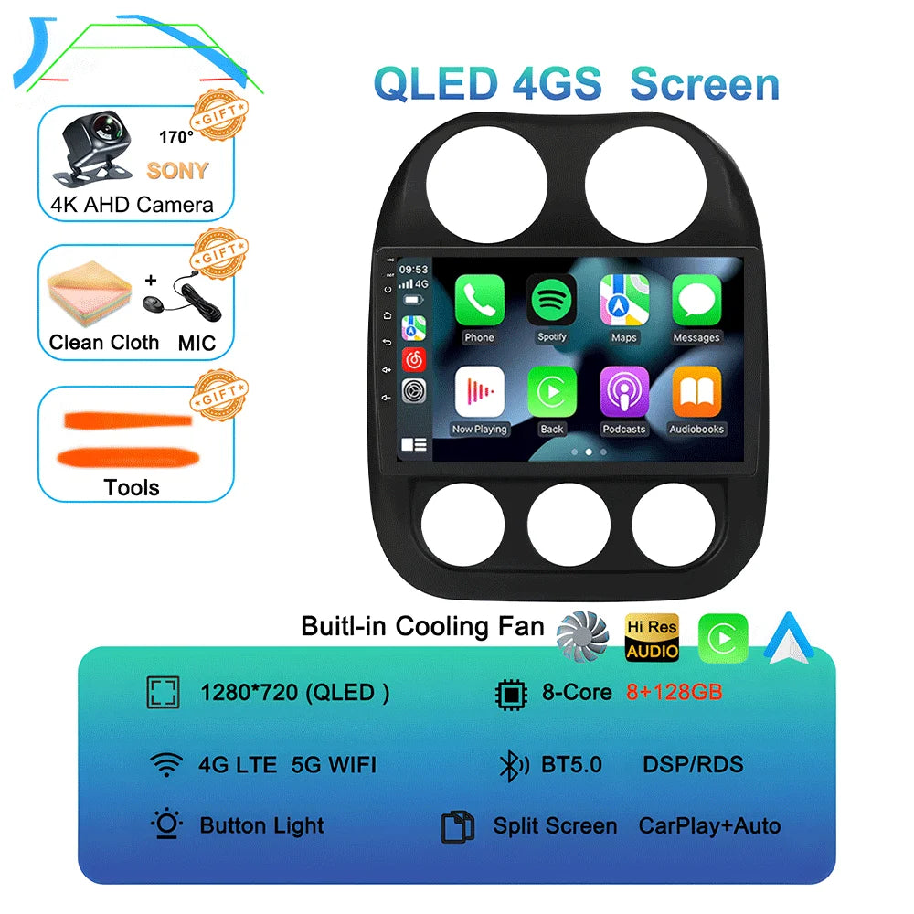 Android15 video Player Car Radio For Jeep Compass Patriot 2010 - 2016 Autoradio Stereo 2 Din GPS Navigation Carplay DSP WIFI+4G