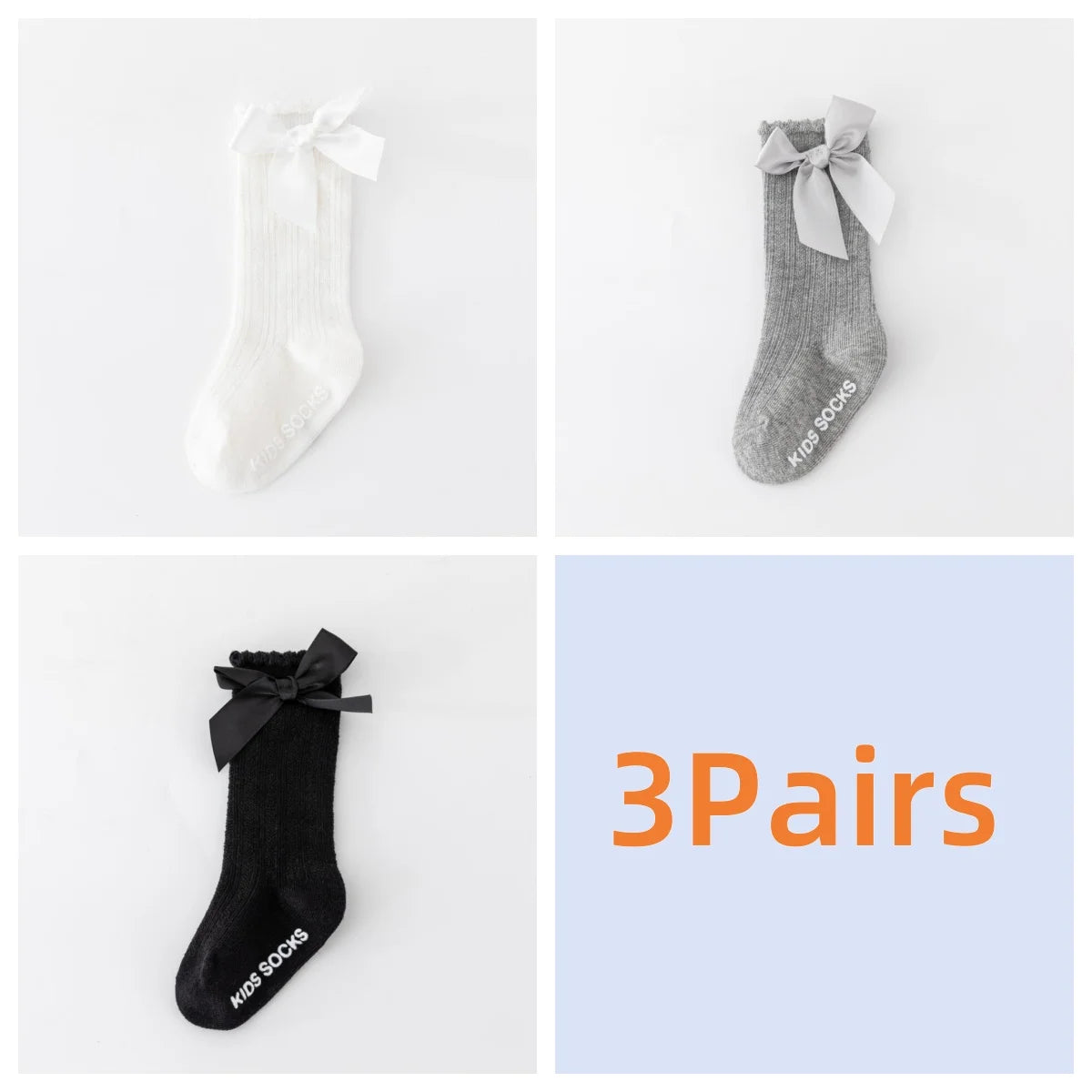 3Pairs/set Baby Girls Big Bow Knee High Socks Spring Autumn Children Non-slip Floor Sock Infant Toddler Princess Stockings 0-3Y