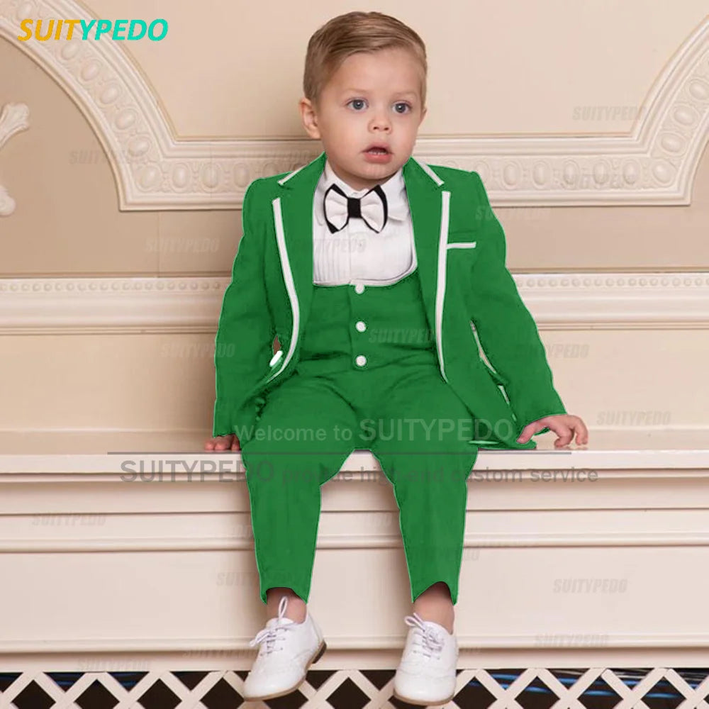 Classic Black Boys Suit For Wedding Children Gold Party Blazers Vest Pants Sets 3PCS Outfit Kids Costume Gentlemen Prom Tuxedos