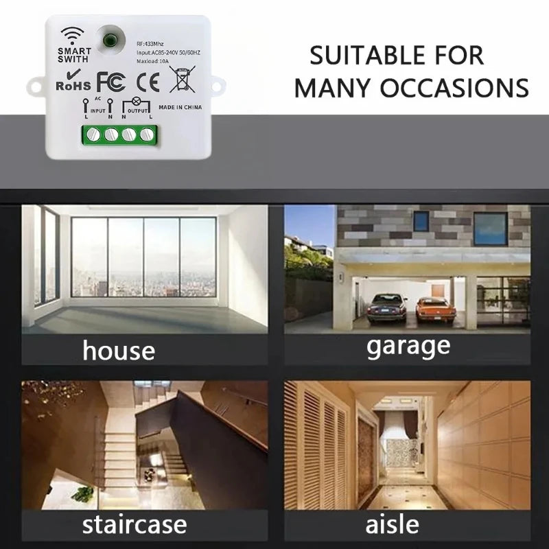 433MHz AC 110V 220V Wireless RF Remote Control Switch 1CH Relay Receiver With ON OFF Transmitter For Led Light Bulb DIY Control
