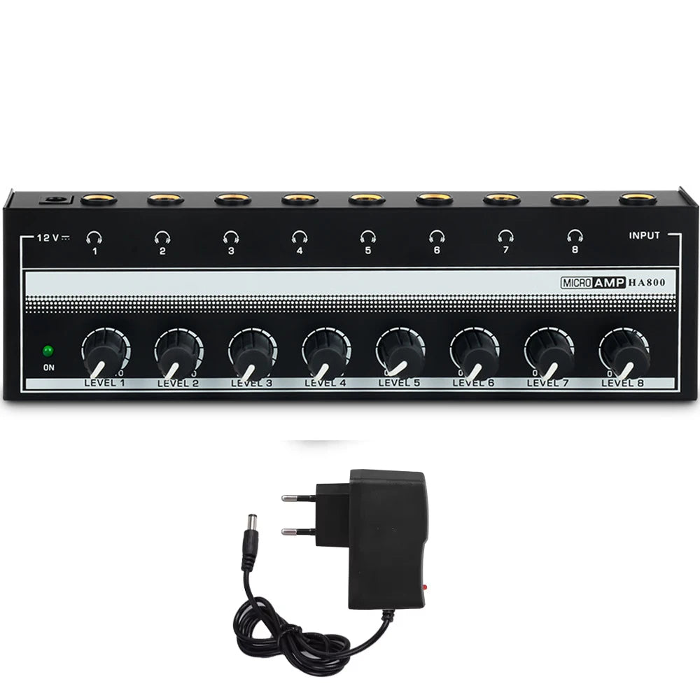 Headphone Amplifier 8 Channels Stereo Audio Amplifier AMP Ultra-Compact Portable Mini Amplifier with Rotary Button 6.35mm Jack