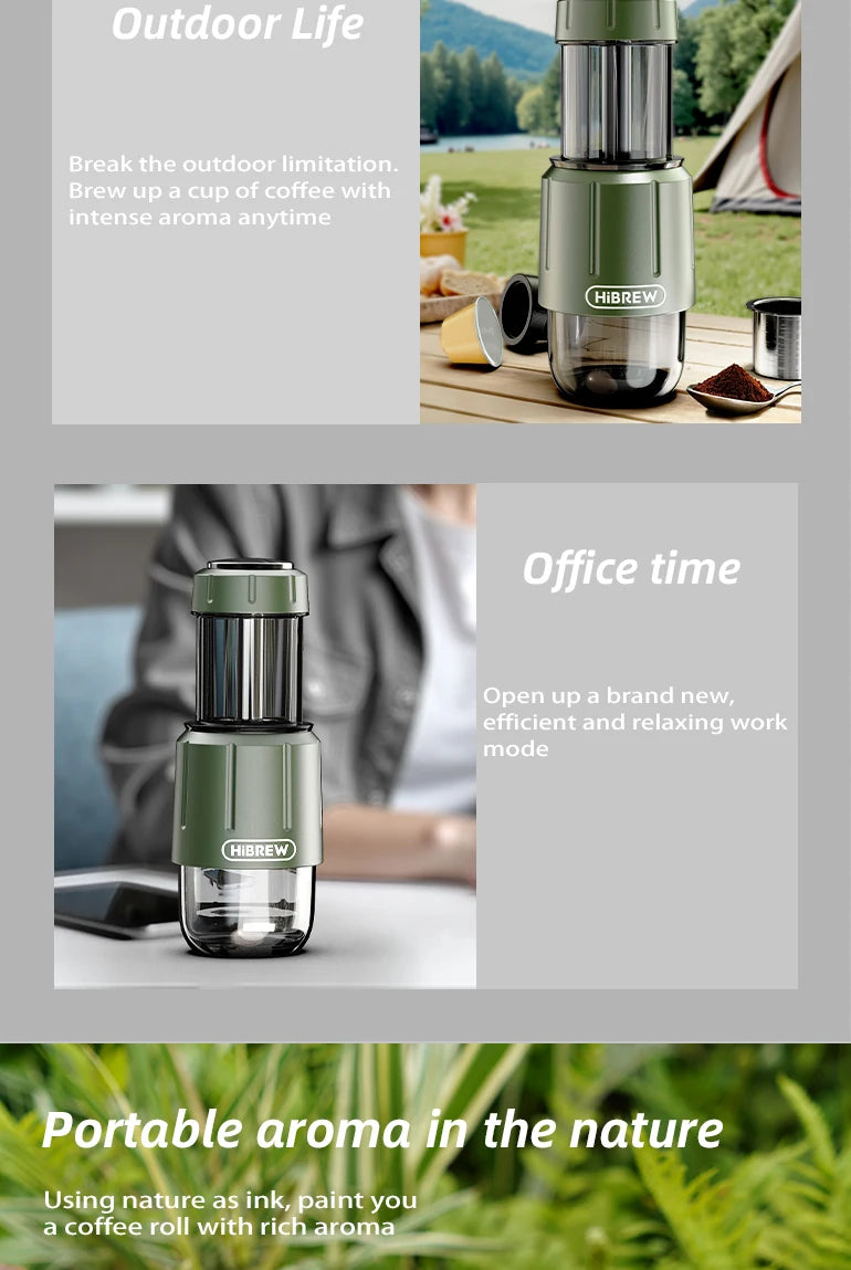 HiBREW 2 in 1 Portable Coffee Machine Hot/Cold Water Manual Espresso Maker For Capsule & Ground Hand Press Brewer H4D