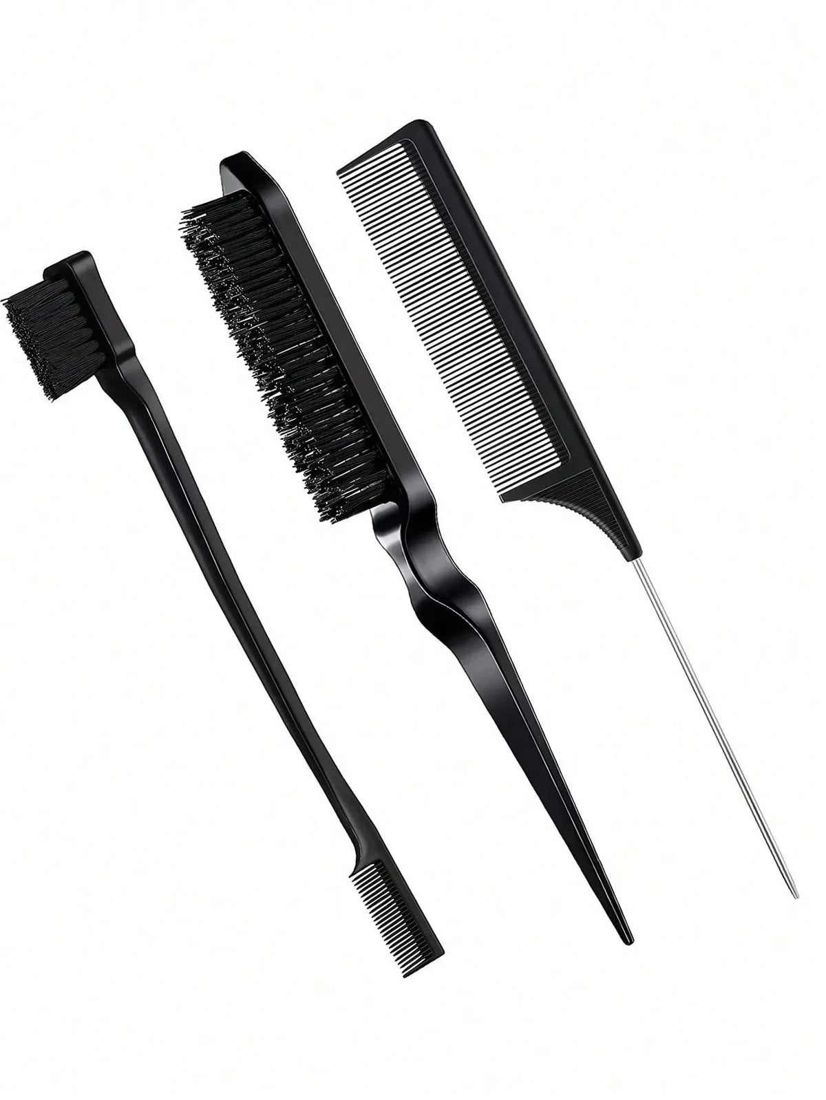 3pcs Styling Comb Set with Triple Tear Hair Brush Mouse Tail Comb Edge Brush, Salon Hair Styling Tool Special for Real Hair Wigs