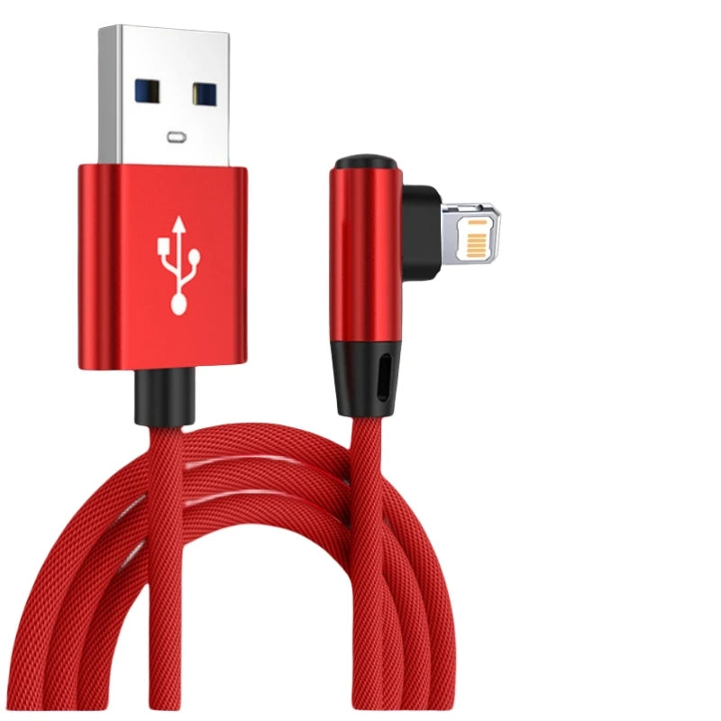 90 Degree USB Cable For iPhone 14 13 12 11 Pro Max X XR 6s 7 8 Plus Mobile Phone Fast Charging Cord Data Charger Wire