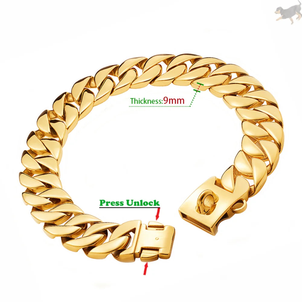 32mm Metal Pet Choker Large Dog Collar Gold Silver Stainless Steel Chain Dog Accessories for Cane Corso Labrador Rottweiler