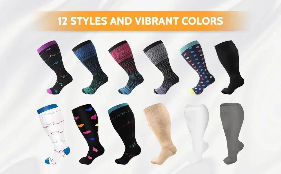 Plus Size Compression Socks for Women Men 20-30 MmHg Wide Calf Extra Large Knee High Flight Sock for Circulation Support 2XL-4XL