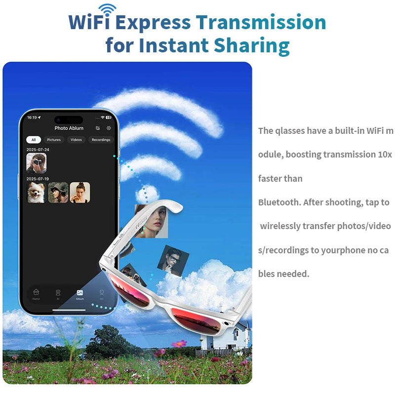 Smart Glasses 8 Million Pixels Recording Videos AI Photo Recognition Answer Translation 270mAh IP65 Waterproof Bluetooth Glasses