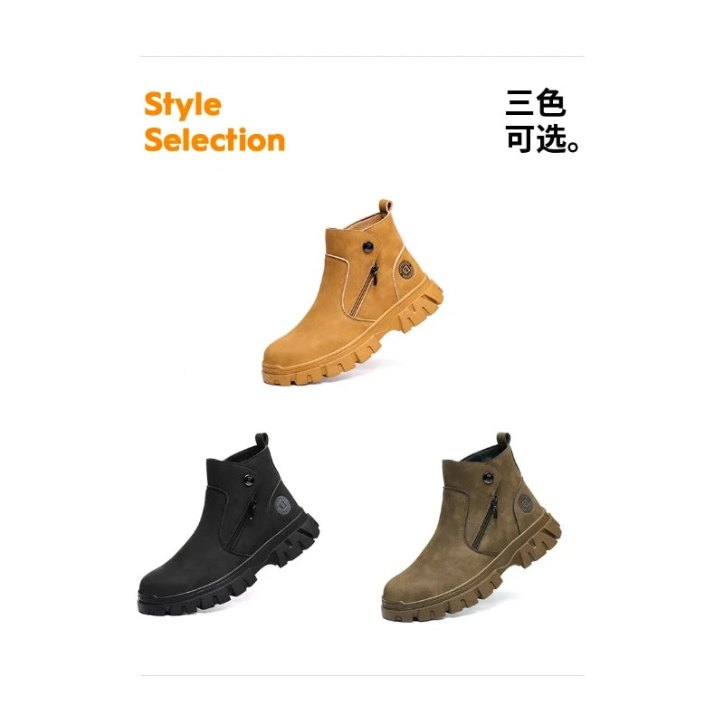 Steel Toe Work Boots side zipper anti-slip work shoes  Anti-Smash Anti Puncture industrial construction waterproof safety shoes