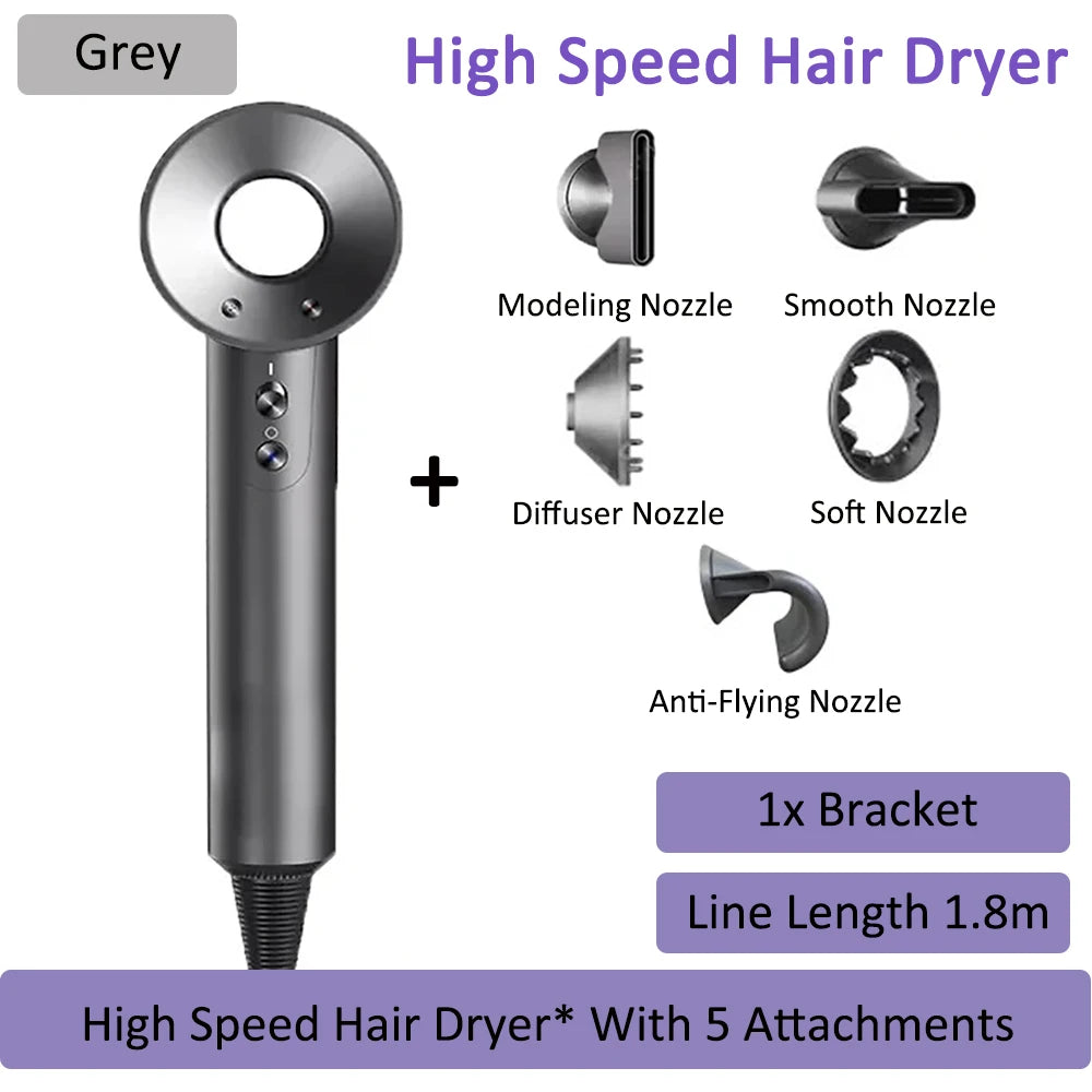 7 in 1 Professional Hair Dryer with Hot and Cold Air Functionality Negative lon Blow Quick Dry Leafless Salon Home Hairdryer ﻿