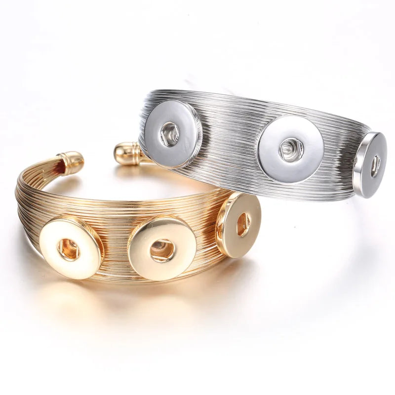 10pcs/lot Wholesale Metal 18mm Snap Button Bracelet Bangles Silver Gold Color Snap Bracelet Fit 20mm 18MM Snap Buttons Jewelry