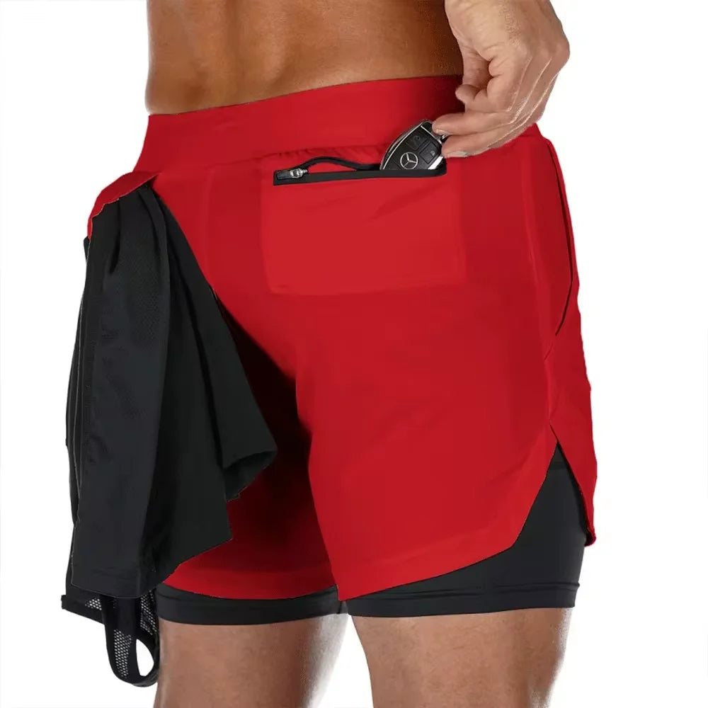 2024 Summer Men's New Fashionable Trend Leisure Gym Fitness Sports Double layer Shorts Outdoor Running Basketball Training Short