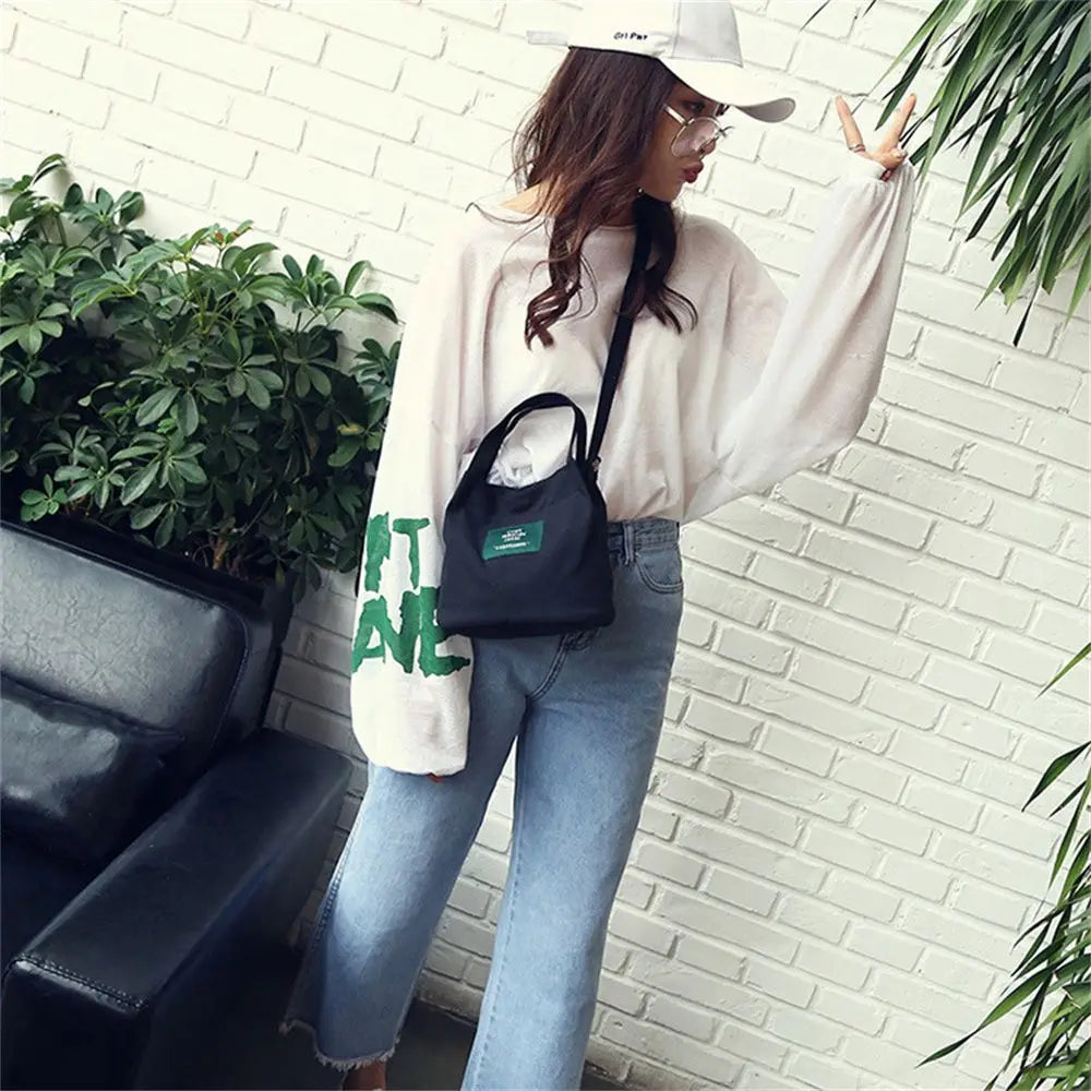 Women Shoulder Bags Letter Handbags Casual Buckle Tote Canvas Crossbody Bag Cute Shopping Bag For Ladies