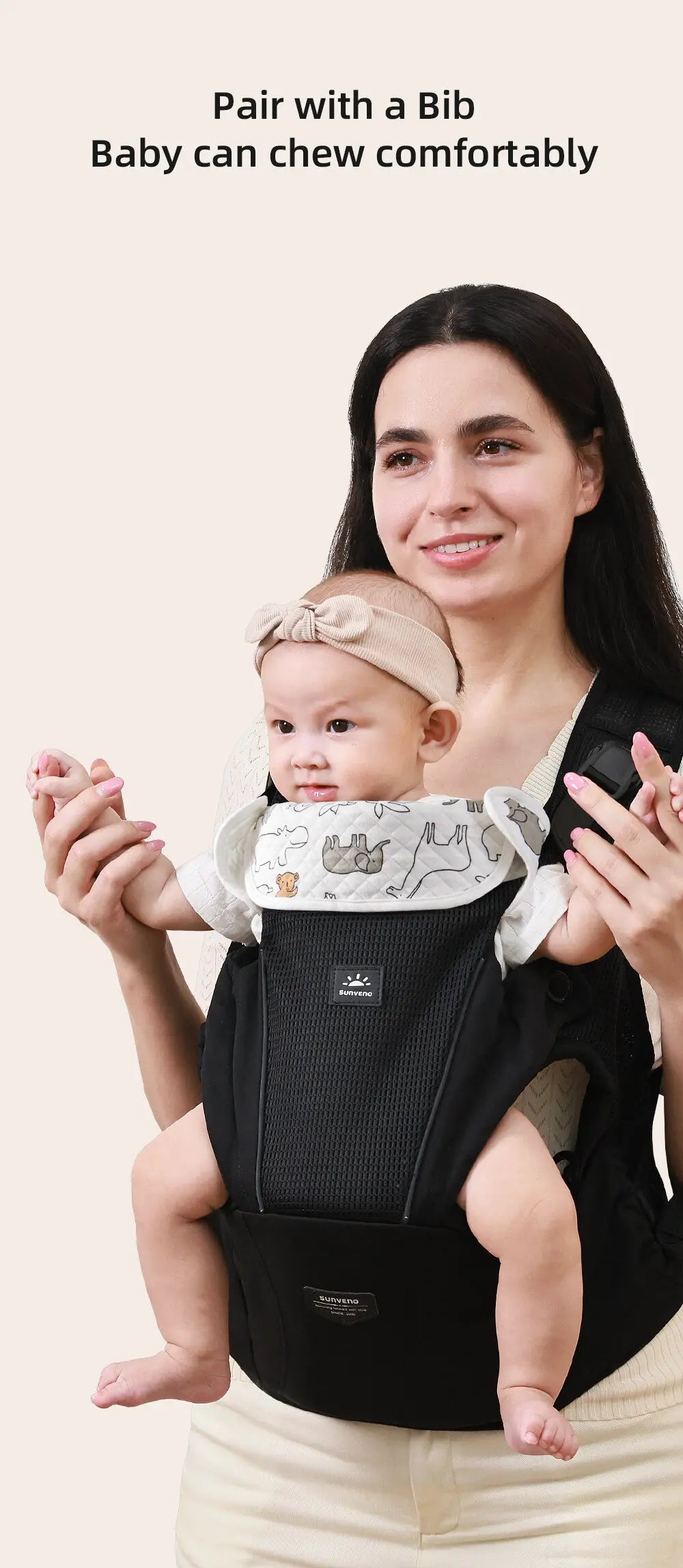 Sunveno Integrated Secure Baby Carrier Effortless Comfortable Baby Carrier Mesh Breathable 4-24months Hands-Free Ergonomic Black
