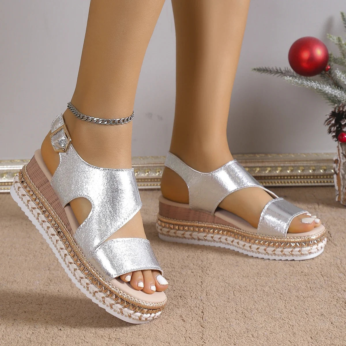 Ladies Shoes 2024 High Quality Peep Toe Women's Sandals Fashion Office and Career New  Solid Wedges Sandals shoes