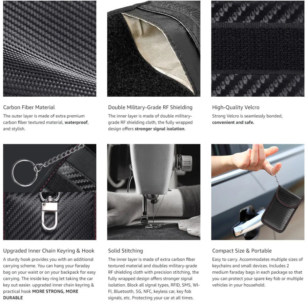 RFID Signal Blocking Holder Black Carbon Fiber Key Fob Cage Anti-Theft Security Protection Key Storage Bag Car Keys Pouch