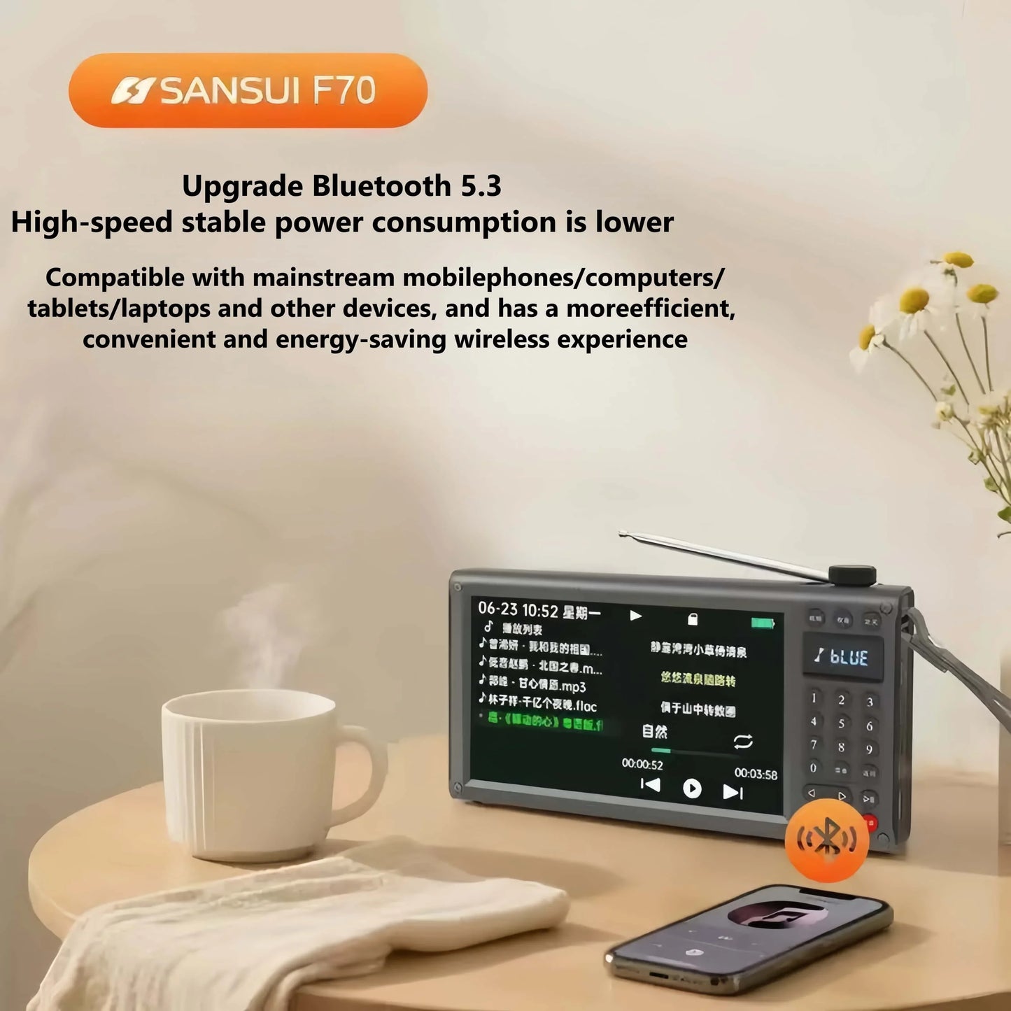 Sansui F70 7-Inch FM Radio MP4 Card Video Player High Definition Screen Multi-purpose Bluetooth E-book Reading Wireless Speaker