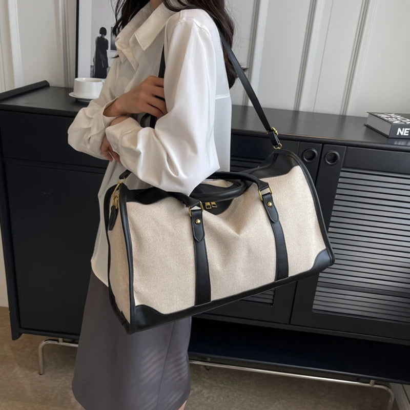 Women Canvas Large Capacity Travel Bags Custom Logo Travel Storage Handbag Vintage Fitness Luggage Bag Personality Customization
