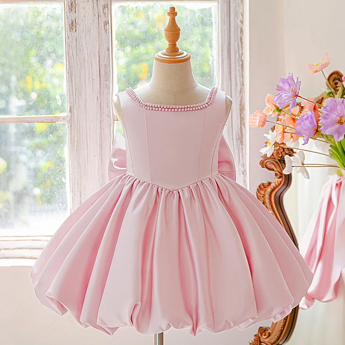 Elegant Big Bow Tutu Party Girls Dress Lolita Wedding Bridesmaid Baptism Princess Dresses Girl Summer Birthday Evening Prom Gown