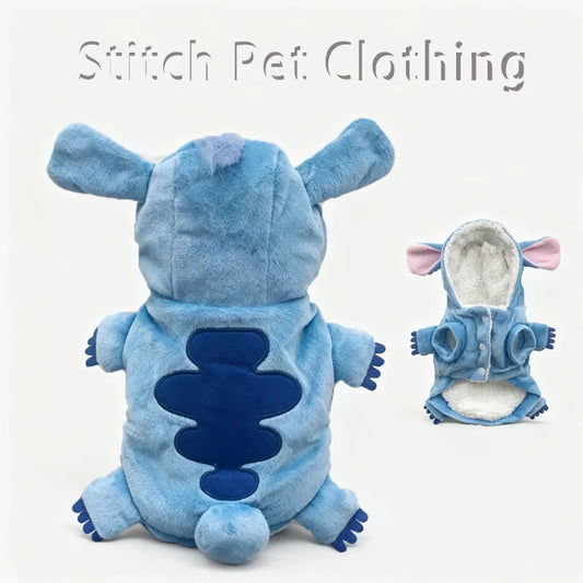 Anime Cartoon Cute Lilo Stitch Pet Costume Cat Dog Transform Plush Lined Snap Jacket Four-Legged Clothes Surprise Gift for Fans
