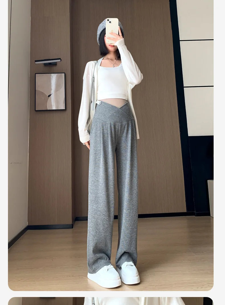 Maternity Pants Spring and Fall Wide-Legged Pants Low-Waisted Glutinous Pants Small Casual Straight Pants Maternity Clothing