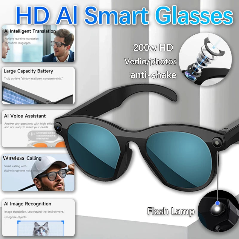 2025 200W HD Smart Glasses With AI Camera For Voice Calls And Translation High-definition Photography Video Recording Sunglasses