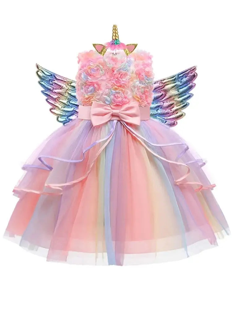 2025 new Girl's Unicorn Dress 1-10 Year Old Children's Flower Cake Princess Dress Carnival Halloween Performance Clothing
