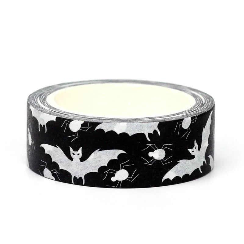 1pc 10M Deco Bat Rose Skull Black Cat Haunted House Halloween Masking Washi Tape Set for Scrapbooking Cute Journal Stationery