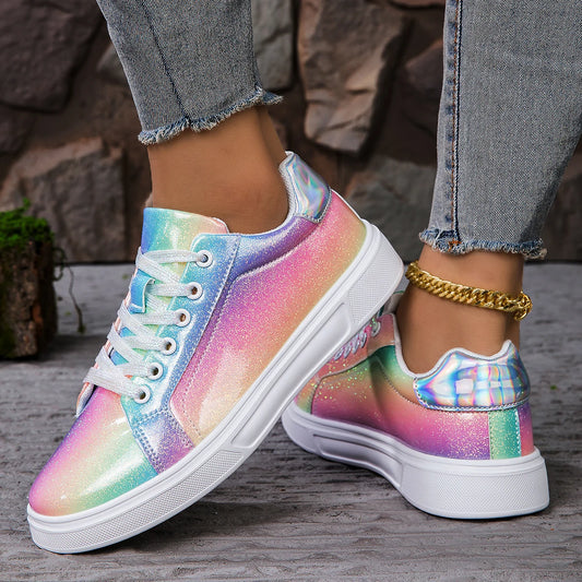 Women Shoes Spring Skate Shoes New Fashion Women Creative Rainbow Colors Sports Shoes Comfortable Tennis Sneakers