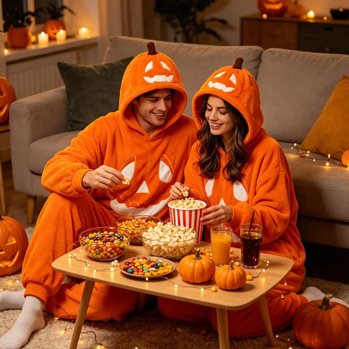 Halloween Pumpkin Costume Soft Breathable Hooded Jumpsuit Halloween Pumpkin Hooded Jumpsuit For Cosplay Concert Party Home