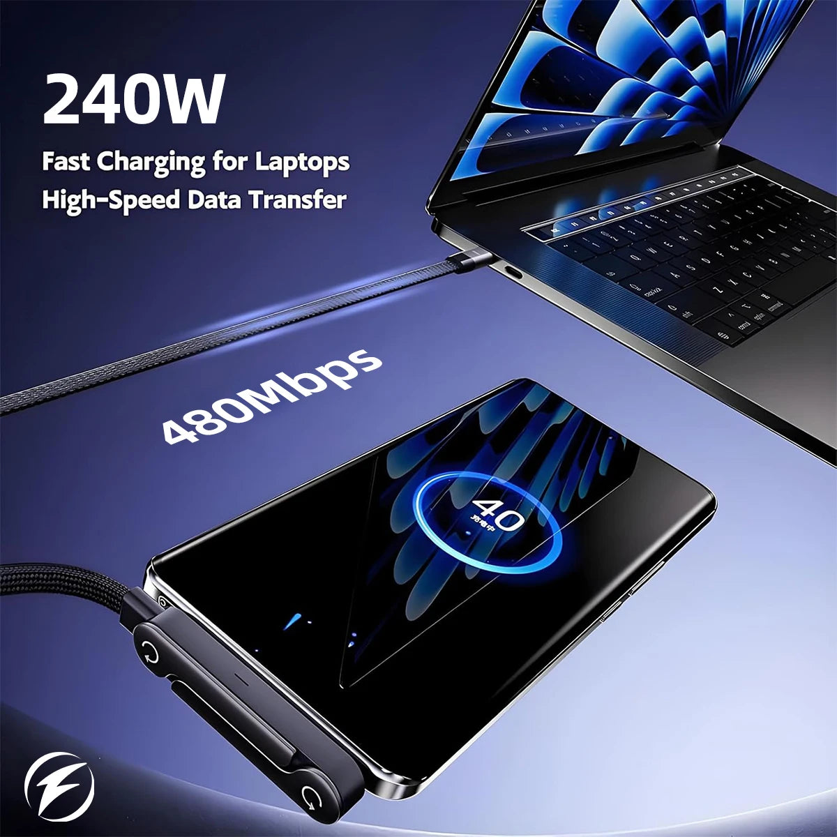Ankndo 240W Fast Charging Foldable Phone Stand with 360 Rotating Type C Charging Data Cable 2-In-1 Phone Tablet Foldable Holder
