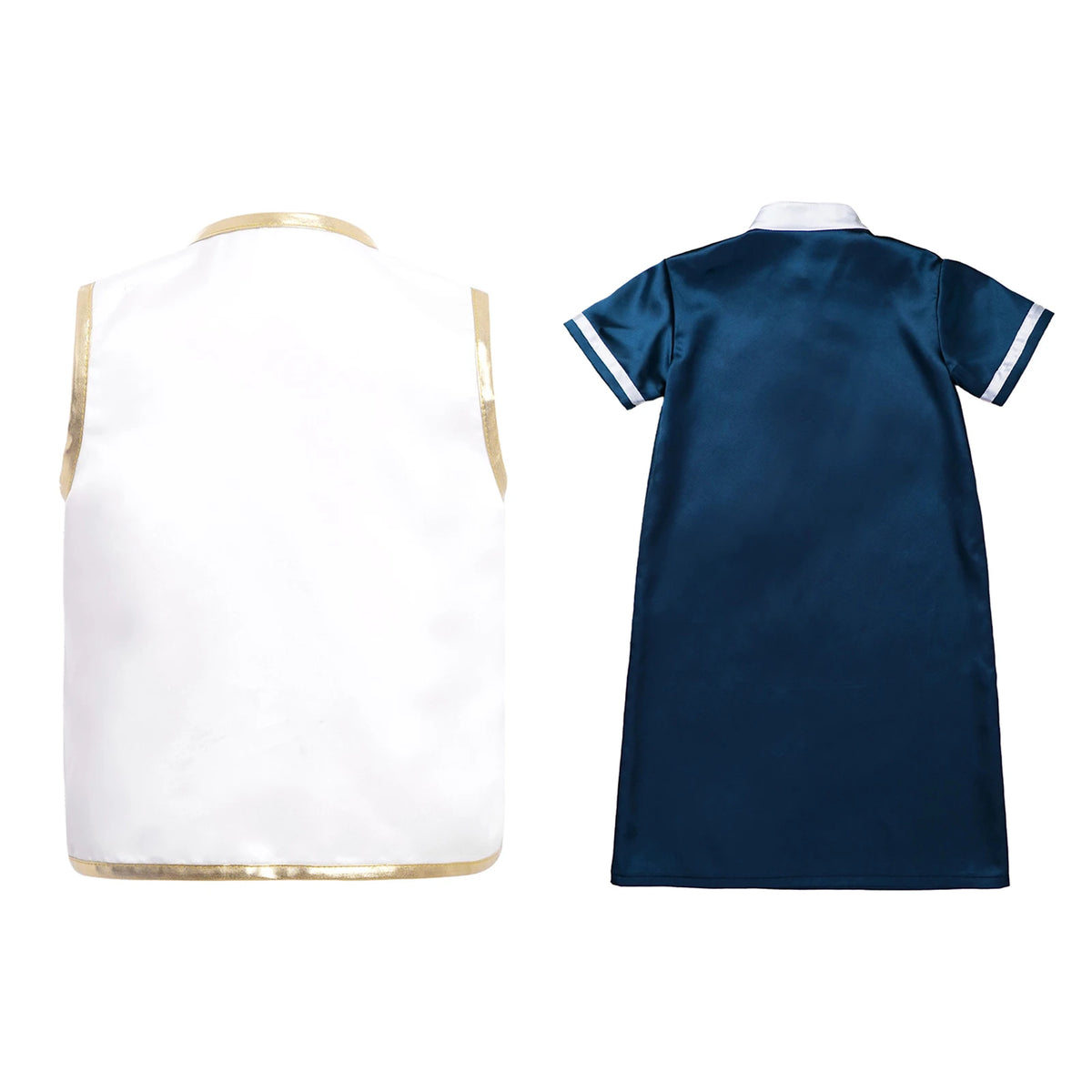 Muslim Baby Boys Robe Ramadan Eid Abaya Set Metallic Trim Arabic Islamic Kaftan Thobe Satin Gown with Open Front Tassel Vest