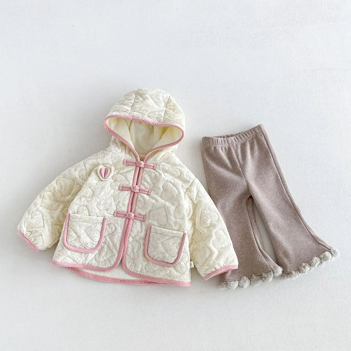 2026 New Winter Girls Heart Quilted Colorblock Coat | Fleece-Lined Hooded Padded Jacket | Cute Warm Outwear