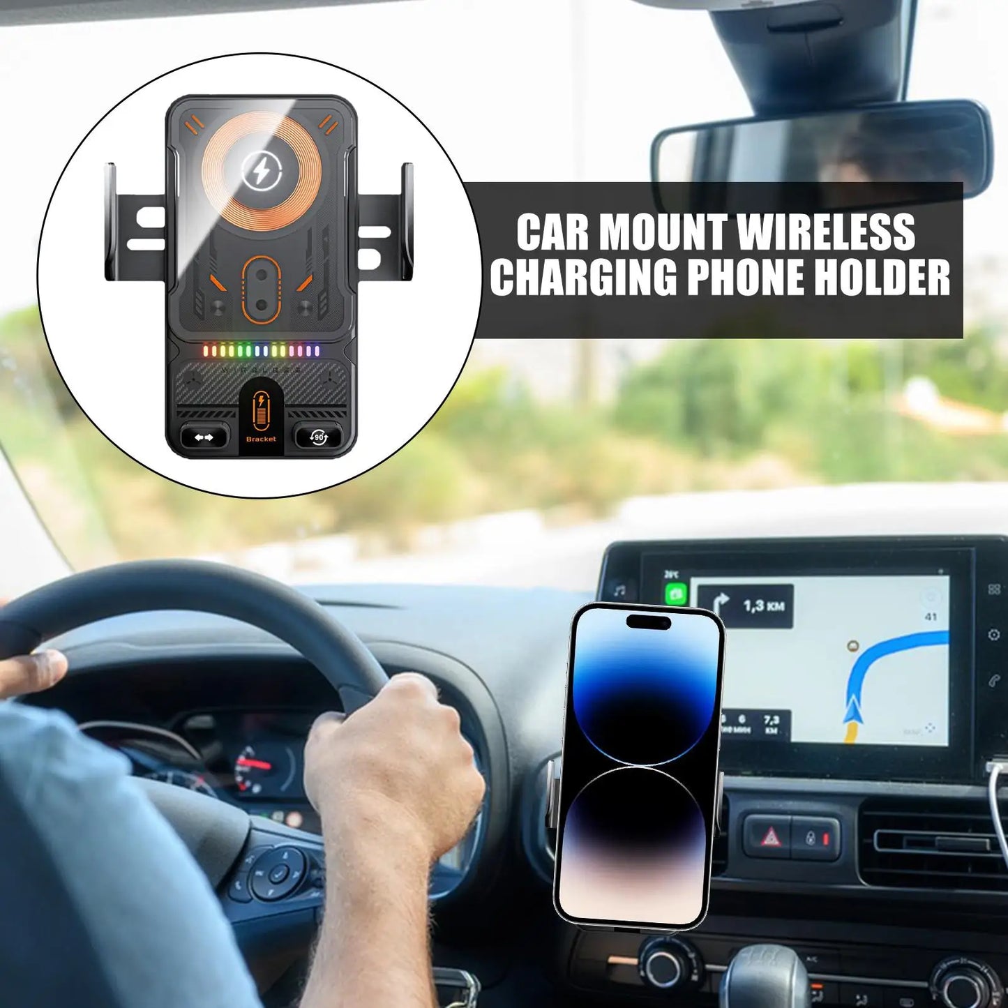 15W Auto-Clamping Wireless Car Charger Mount Fast Charging Air Vent Phone Holder with One-Hand Operation for Driving