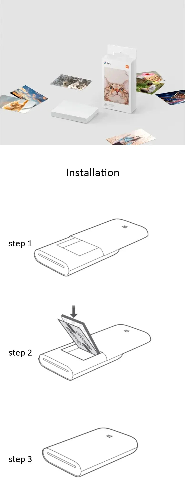 Global Version Original Xiaomi Zink 2"x3" Premium Photo Paper 20 Pack Sealed New For Xiaomi ZINK AR Pocket Printer 1s