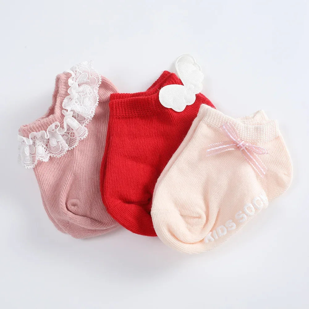 3pairs/set 0-5years Old Cotton Newborn Infant Toddler Socks Baby Cartoon Princess Socks Cute Cartoon Rubber Anti-slip Floor Sock