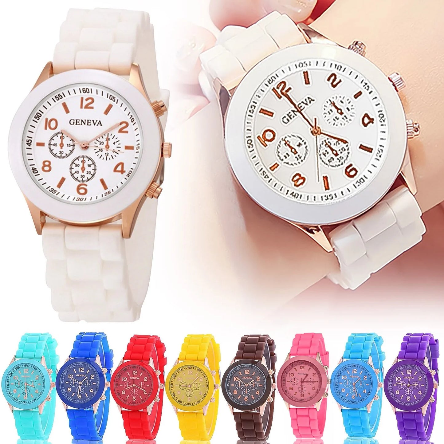 Women'S Waterproof Watch Jelly Quartz Watch Round Arabic Numeral Dial Silicone Strap Fashion Watch Decoration Gift