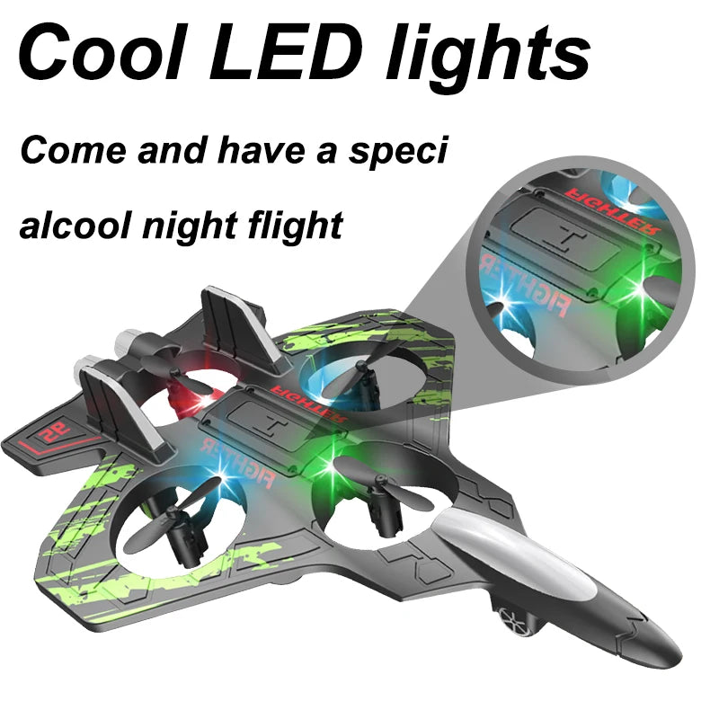 RC Fighter Airplane Mini Drone Remote Control Jet Plane Stunt Drone for Adults & Kids Toy with Light