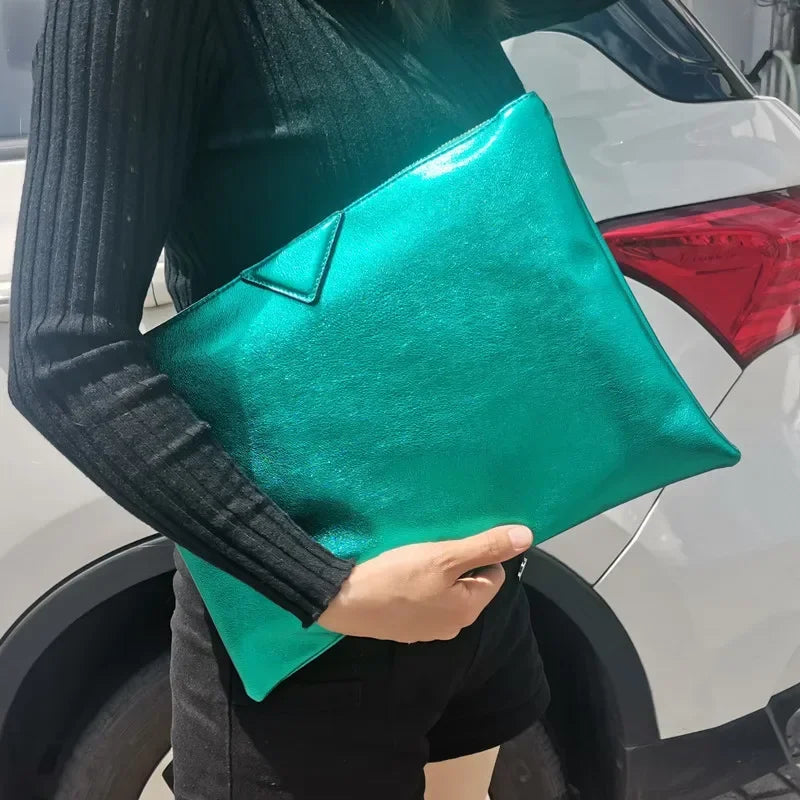 Women Day Clutch Bags Luxury Designer Lady Handbags Female Envelope Bags PU Leather A4 Briefcase Bolsa Wallet Silver